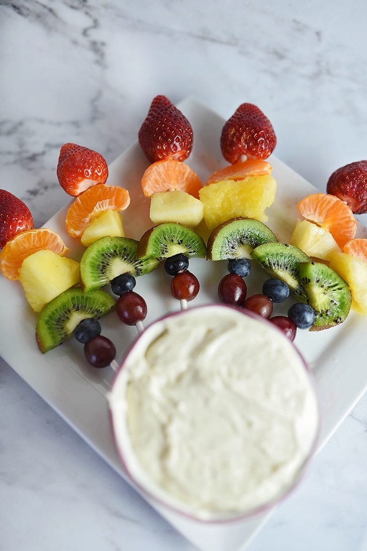 Rainbow Fruit Skewers with Cream Cheese Dip Sarah Halstead